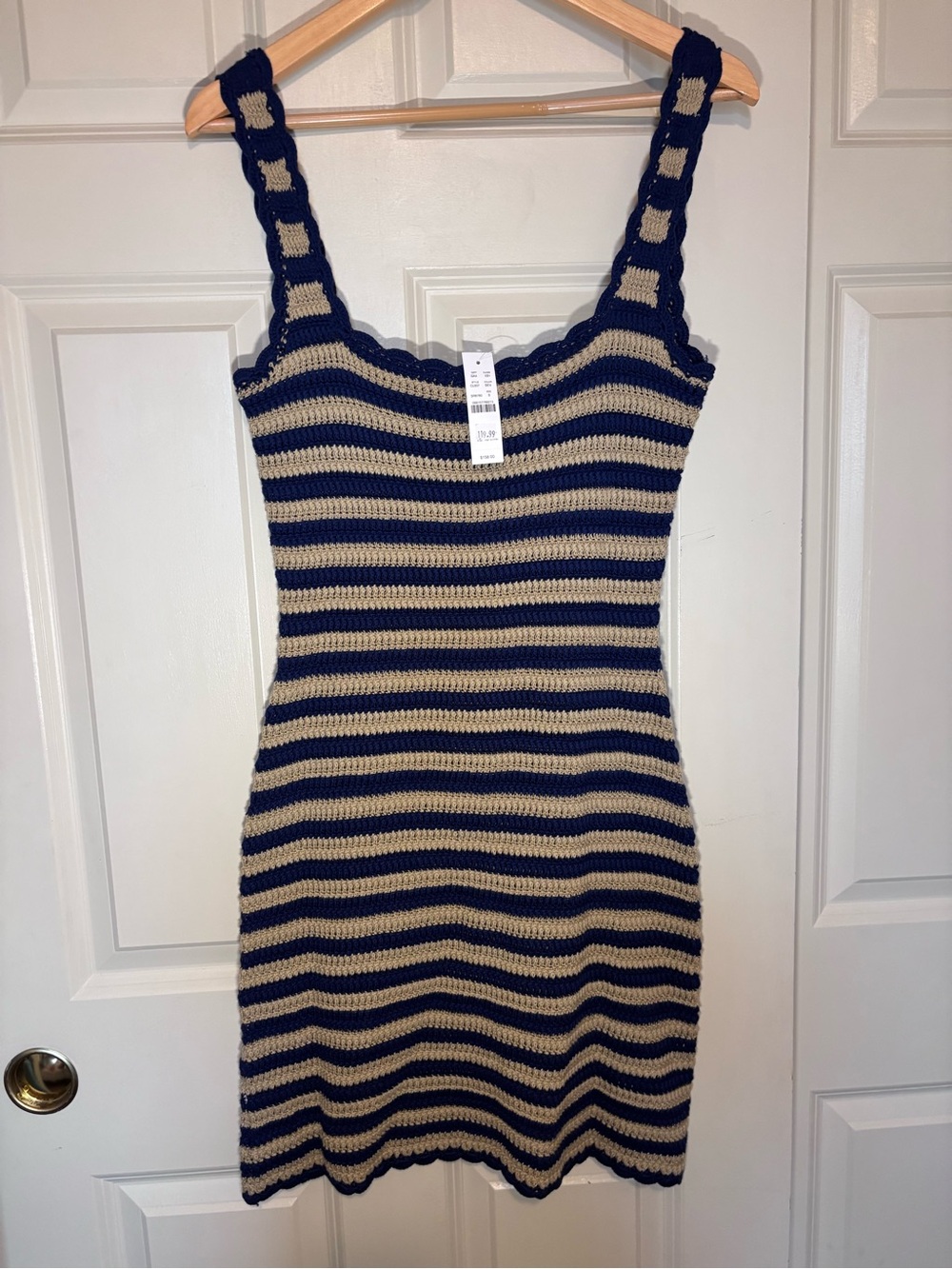 J. Crew Navy and Cream Striped Crochet Mini Dress